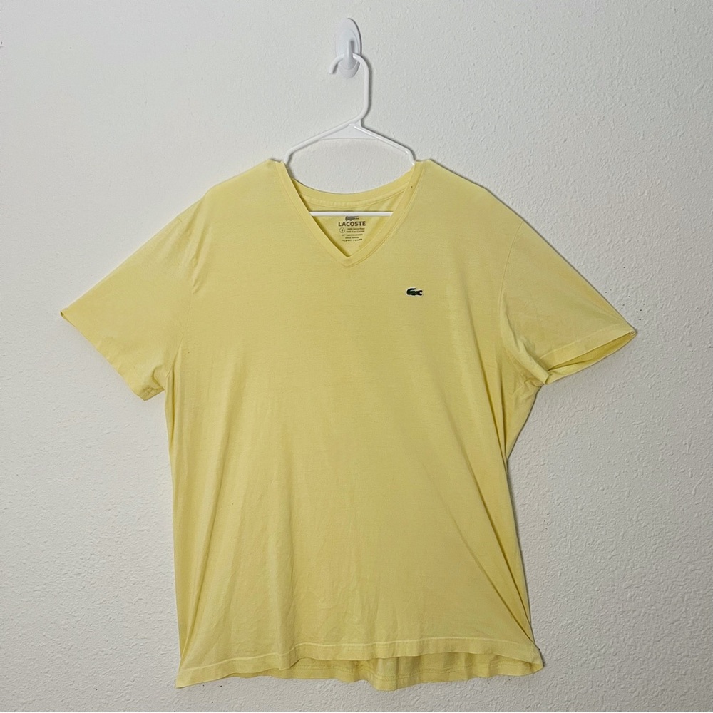 (Sold) Lacoste V Neck Yellow T Shirt Mens Graphic Preppy Statement Fitted Unisex - Picture 2 of 7